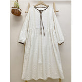 Spring Autumn New Japanese Mori Girl Simple Cotton Linen Dress Women Clothing Long Sleeved Loose Feminino Vestidos Dress K066