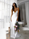 Sexy Spaghetti Strap Metal Zipper Back Open Satin Maxi Dress Long White Tunic Women Summer Clothes Elegant Party Dresses A1335