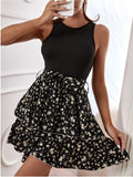 Back to School Fashion Summer  Women's Floral Print Boho Beach Dress Knitted Elastic Sleeveless Vest elegant Women Slim mini Dress