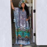 Solid Plus Size Long Kaftan Casual V-Neck Robe Summer Batwing Sleeve Woman Clothing Side Split Beachwear Maxi Dress Q1383
