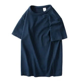 Momentlover  -  Summer Japanese Heavy Cotton T-shirt Men's Brushed Round Neck Thick Cotton Short-sleeved Khaki T-shirt