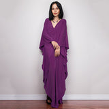 Multicolor V-Neck Batwing Sleeve Plus Size Loose Maxi Dress For Women Summer Beach Wear Kaftan Long Bathing Dresses Q1306