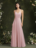 Stock Champagne Lace Chiffon Bridesmaid Dresses Women A-Line V-Neck Beach Dress Spaghetti Strap Formal Wedding Prom Party Gowns
