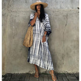 Printed V-Neck Batwing Sleeve Side Split Loose Dress For Women Clothes Plus Size Beachwear Maxi Dress Q1218