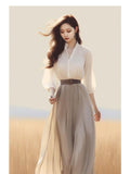 themeisles French Light Luxury Shirt Dress Set  Autumn New Elegant Fashion Long Sleeve High Waist Lace-up Casual Chic Female Clothing