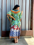 Solid Plus Size Long Kaftan Casual V-Neck Robe Summer Batwing Sleeve Woman Clothing Side Split Beachwear Maxi Dress Q1383