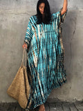 Printed V-Neck Batwing Sleeve Side Split Loose Dress For Women Clothes Plus Size Beachwear Maxi Dress Q1218