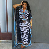 Solid Plus Size Long Kaftan Casual V-Neck Robe Summer Batwing Sleeve Woman Clothing Side Split Beachwear Maxi Dress Q1383