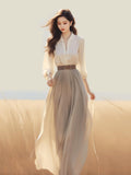 themeisles French Light Luxury Shirt Dress Set  Autumn New Elegant Fashion Long Sleeve High Waist Lace-up Casual Chic Female Clothing