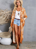 Printed Fringed Long Kimono Dress Bikini Wrap Cover-Ups Plus Size Women Summer Clothes Beach Wear Swim Suit Cover Up A1098