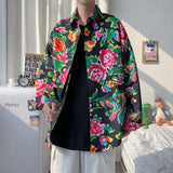Momentlover  -  Autumn Large Flower Patchwork Personalized Long-sleeved Shirts Couples Casual Loose High Street Shirt Men Tops Male Clothes