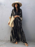 Printed V-Neck Batwing Sleeve Side Split Loose Dress For Women Clothes Plus Size Beachwear Maxi Dress Q1218