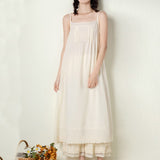 Spring Autumn Mori Girl Sweet Cotton And Linen Loose Long Dress Women Solid Color Sleeveless Bottom Strap Dresses K058