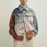 Momentlover Eyes Print Hipster Men Jackets Turn-down Collar Shirts Spring Autumn Fashion Cardigan Tops Casual Streetwear England Style
