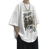 Momentlover Summer Men's Clothing Short Sleeve Loose Trend Fashion Printed Round Neck Casual Hong Kong Breeze Handsome Simplicity T-shirt