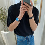 Momentlover  -  T-shirt Men's Short Sleeve Summer New Korean Trend Solid Black Small High Collar Casual Tee Tops For Male Tide 2Y8728