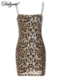 - Leopard Print Spaghetti Shoulder Strap Square Collar Mini Dress Sparkly Sequins  Summer Women Party Club Y2K Clothes