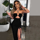 Fall outfits Hot Summer Sexy Halter Backless Sleeveless Cut Out Maxi Dress for Women Elegant Club Party Slit Dresses Vestido