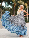 Casual Printed Loose Large Hem Dress Sexy Sleeveless Lady Beach Maxi Dress  Summer Fashion Elegant Dresses A1080