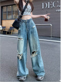 themeisles Vintage Pants, Jeans, Women's Torn Wide Leg Pants, Summer High Waisted, Slimming, Loose Fitting Long Pants, Women's Jeans