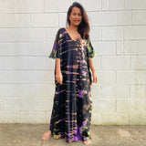 Printed V-Neck Batwing Sleeve Side Split Loose Dress For Women Clothes Plus Size Beachwear Maxi Dress Q1218