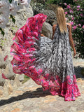 Casual Printed Loose Large Hem Dress Sexy Sleeveless Lady Beach Maxi Dress  Summer Fashion Elegant Dresses A1080
