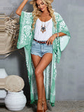 Printed Fringed Long Kimono Dress Bikini Wrap Cover-Ups Plus Size Women Summer Clothes Beach Wear Swim Suit Cover Up A1098