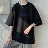 Momentlover Men's Oversized Tshirts Letter Print Tee Shirt Korean Style Women Man Unisex Short Sleeve Tops Large Size Male Tees 5XL