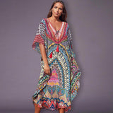 Quick-Drying Bohemian Printed Loose Summer Beach Dress Moroccan Kaftan Women Plus Size Beachwear Tassel Midi Dress Q897