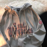 Momentlover Vintage Letter Print Zip Up Hoodie Women Jacket sweatshirt Oversized Casual Teens Clothes Hip Hop Streetwear New Korean