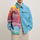 Momentlover Eyes Print Hipster Men Jackets Turn-down Collar Shirts Spring Autumn Fashion Cardigan Tops Casual Streetwear England Style