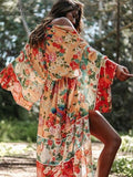 Floral Printed Front Open Summer Women Beach Wear Wrap Dress Chiffon Tunic Sexy Sarongs Robe De Plage Pareo Q751