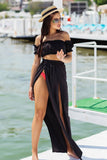 Women Mesh Sheer Bikini Cover-Ups Set See-Through Long Sleeve Crop Tops And Cover Up Skirts Two Piece Swimwear Beach Dresses