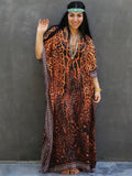 Solid Plus Size Long Kaftan Casual V-Neck Robe Summer Batwing Sleeve Woman Clothing Side Split Beachwear Maxi Dress Q1383