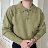 Momentlover  -  Business Leisure Herren Pullover Winter Autumn Solid Color Men Knitted Long Sleeved Polo Shirt Men's Slim Fit Pull Homme Sweater