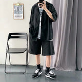 Momentlover  -  Summer Men's Sets Half Sleeve Blazer Suits Solid Short Sleeve Button Shirt + Shorts Korean Handsome Loose  2 Piece Set Outfits
