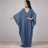 Multicolor V-Neck Batwing Sleeve Plus Size Loose Maxi Dress For Women Summer Beach Wear Kaftan Long Bathing Dresses Q1306