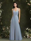 Stock Champagne Lace Chiffon Bridesmaid Dresses Women A-Line V-Neck Beach Dress Spaghetti Strap Formal Wedding Prom Party Gowns