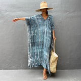 Printed V-Neck Batwing Sleeve Side Split Loose Dress For Women Clothes Plus Size Beachwear Maxi Dress Q1218