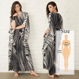 Elegant Quick-Drying Striped V-Neck Self Belted Summer Beach Dress Black Cotton Tunic Plus Size Women Beachwear Kaftan Q941