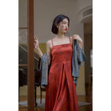 retro chinese improved ancient hanfu style loose coat long printed dress two pieces set for women daily hanfu dress g926