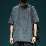 Momentlover -  Fashion O-Neck Spliced Loose Printed Letter T-Shirts Men's Clothing  Summer New Oversized Casual Tops All-match Tee Shirt