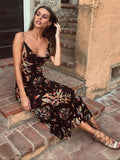 Sexy Boho Printed Slip Dress Women Summer Clothes Elegant Spaghetti Straped Side Split Open Back Maxi Dress Sundress