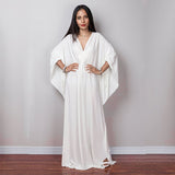 Multicolor V-Neck Batwing Sleeve Plus Size Loose Maxi Dress For Women Summer Beach Wear Kaftan Long Bathing Dresses Q1306