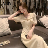 Summer Fashion Vintage Harajuku Midi Dress Women Sexy Slit Slim Korean Elegant Chic Office Vestidos Short Sleeve Dresses