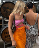 Graduation  Patchwork Y2K Strapless Bodycon Dress Sexy Women Hollow Out Sleeveless Backless Summer Beach Dresses Party Club Midi  0719