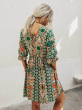 Back to School Summer Comfortable Leisure Dresses V-neck Above Knee Mini Casual Floral Empire Pullover Cotton Three Quarter Women's Clothing