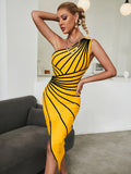Bandage Dress  New Women's Party Dress Elegant Sexy High Quality Nude One Shoulder Bodycon Dress Club Summer Fashion Runway