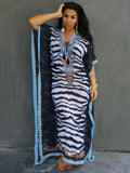 Solid Plus Size Long Kaftan Casual V-Neck Robe Summer Batwing Sleeve Woman Clothing Side Split Beachwear Maxi Dress Q1383