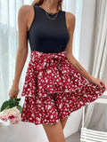 Back to School Fashion Summer  Women's Floral Print Boho Beach Dress Knitted Elastic Sleeveless Vest elegant Women Slim mini Dress
